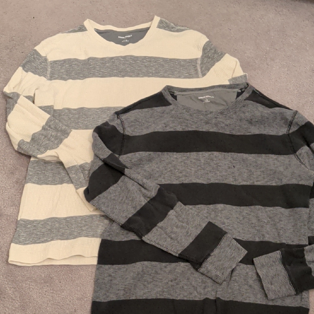2 Casual Striped Long Sleeve Shirts/Sweaters - Black/Gray & Cream/Gray
